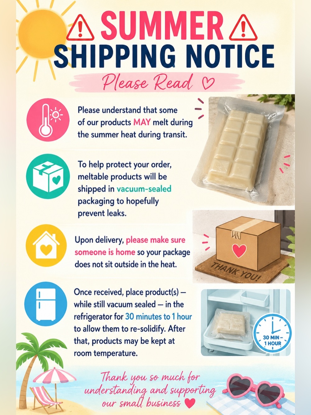 🚨☀️Please read regarding our products being shipped in Summer Heat☀️